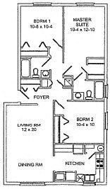 Floor plan for 3 beds, 2 baths, 1349 sqft